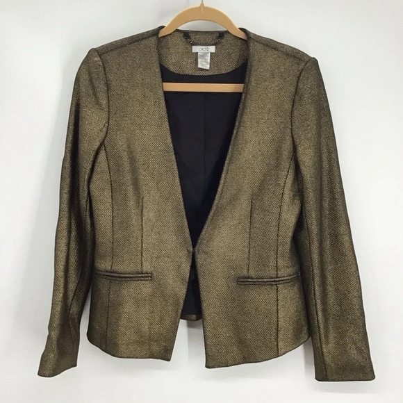Cache Women’s Gold Metallic Blazer Jacket Career Special Occasion Size 10 - Picture 1 of 9